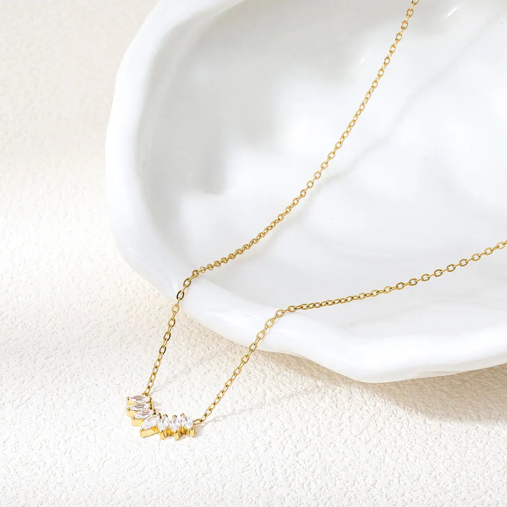Joolim Jewelry 18K Gold Plated Waterproof&Tarnish Free Fashion Dainty Zirconia Petal Pendant Necklace Stainless Steel