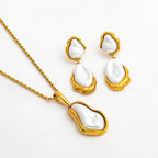Joolim Jewelry 18K Gold Plated Waterproof Fashion Irregular Pearl Pendant Twisted Rope Chain Necklace Stainless Steel Jewelry
