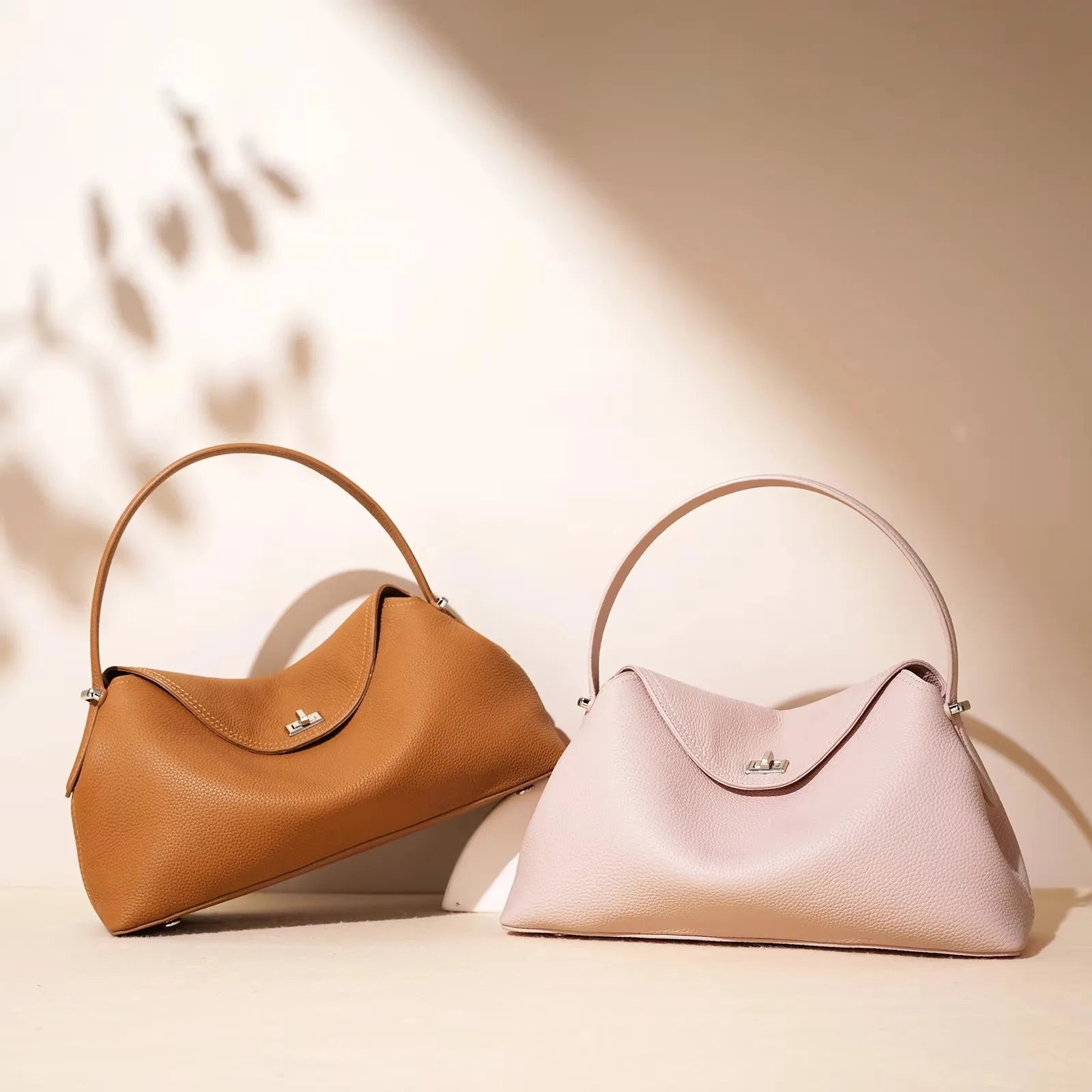 2026 New Women Top Layer Cowhide Leather Two Strap Shoulder Crossbody Bag High End Simple Versatile Handbag