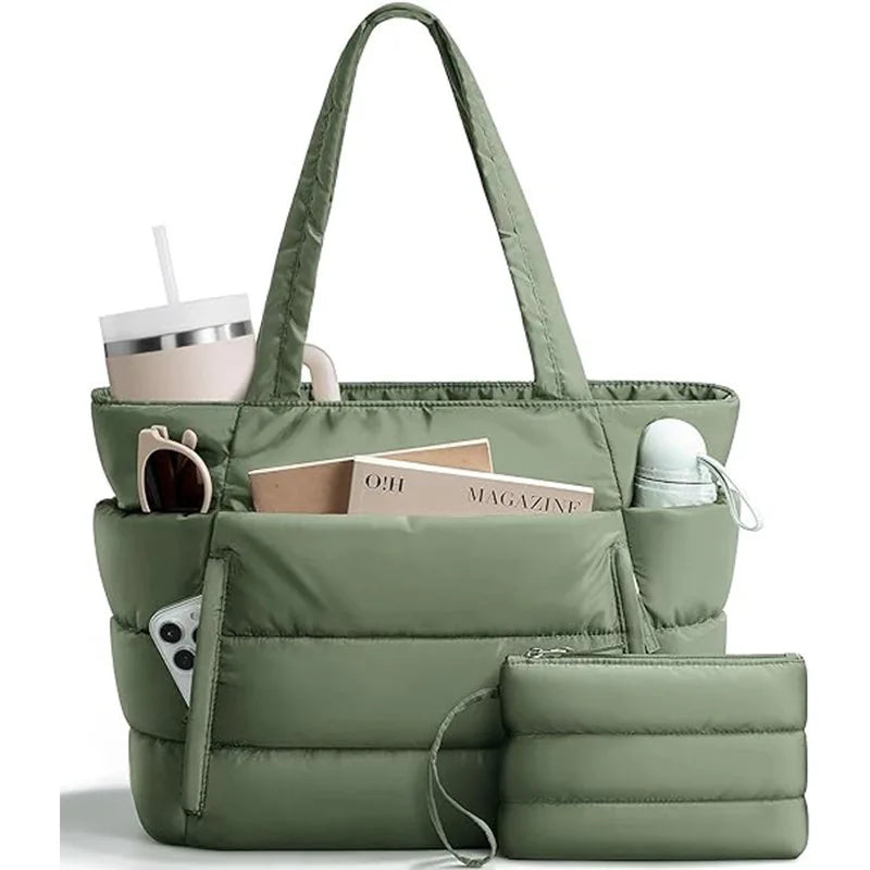 New Women Sport Soft Puffer Tote Bag Travel Essentials Shopping Shoulder Bag Quilted Nurse Carry Handbag Sport Tote Bag