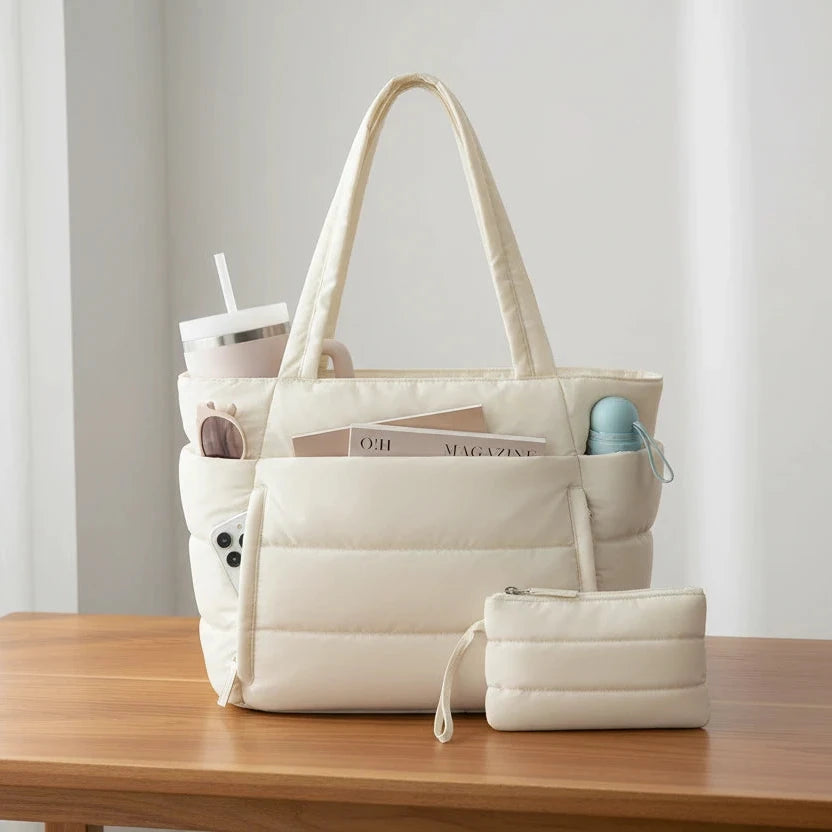 New Women Sport Soft Puffer Tote Bag Travel Essentials Shopping Shoulder Bag Quilted Nurse Carry Handbag Sport Tote Bag