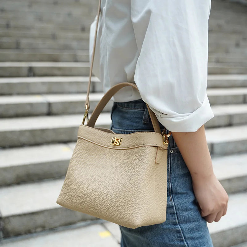 Elegant Minimal Textured Ladies Bucket Purse Multi-Purpose Fashion Daily Commute Crossbody Shoulder Bag