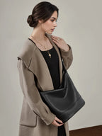 Top Layer Genuine Leather Large Capacity Bucket Bag, Niche Soft Crossbody Shoulder Bag for Women Daily Use