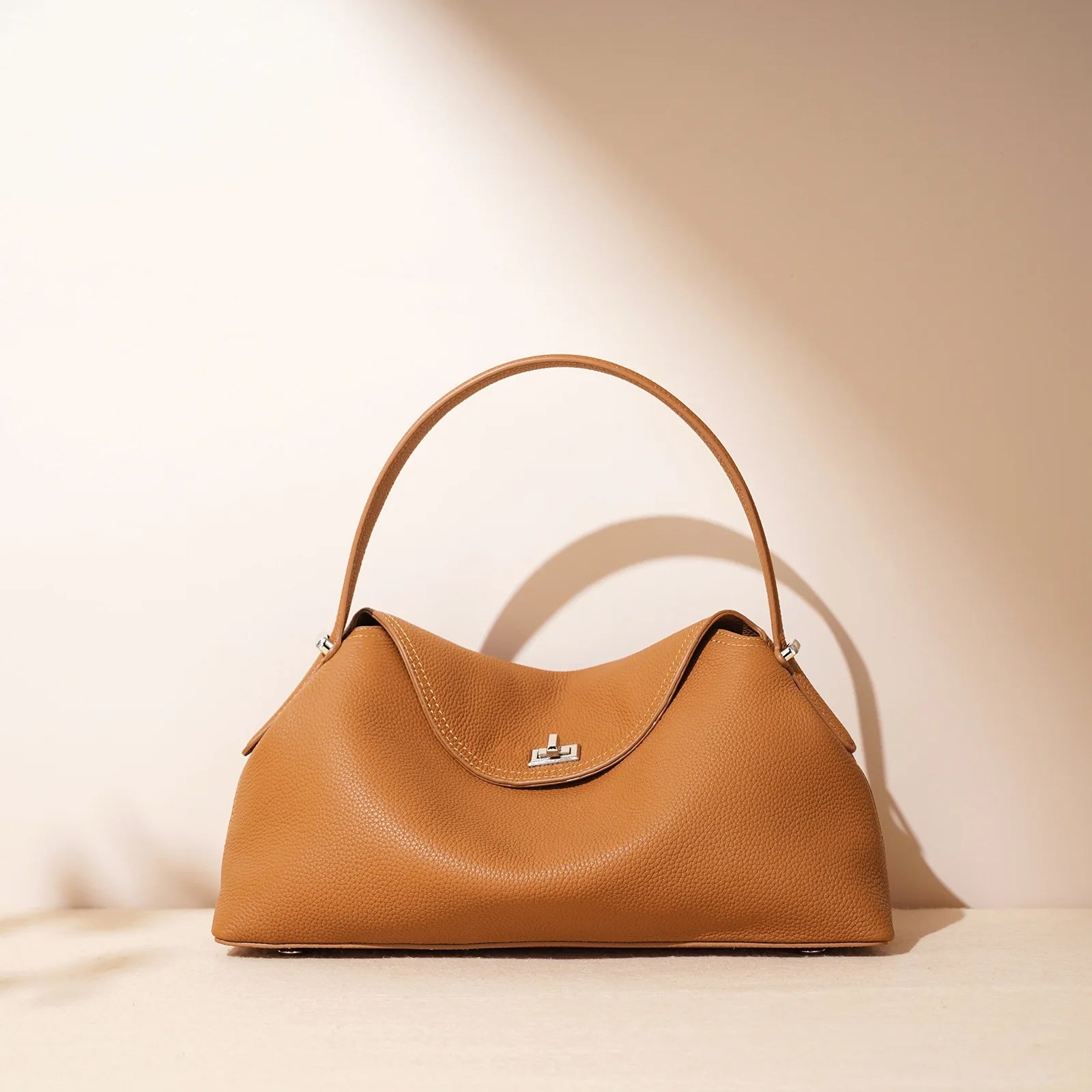 2026 New Women Top Layer Cowhide Leather Two Strap Shoulder Crossbody Bag High End Simple Versatile Handbag