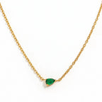 Joolim Jewelry PVD Plated Waterproof Fashion Pear Cut Green Zirconia Pendant Fine Cable Chain Necklace Stainless Steel Jewelry