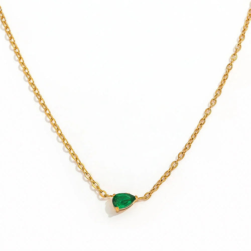 Joolim Jewelry PVD Plated Waterproof Fashion Pear Cut Green Zirconia Pendant Fine Cable Chain Necklace Stainless Steel Jewelry