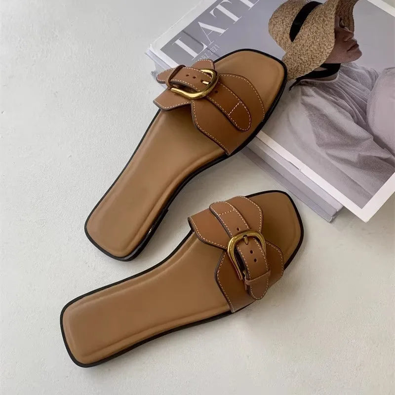 Buckle Casual Flat Heel Women Sandals Babouche Slipper Fashion Summer Comfortable Women'S Flat Sandals