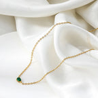Joolim Jewelry PVD Plated Waterproof Fashion Pear Cut Green Zirconia Pendant Fine Cable Chain Necklace Stainless Steel Jewelry