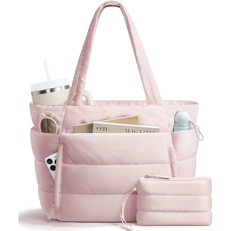 New Women Sport Soft Puffer Tote Bag Travel Essentials Shopping Shoulder Bag Quilted Nurse Carry Handbag Sport Tote Bag
