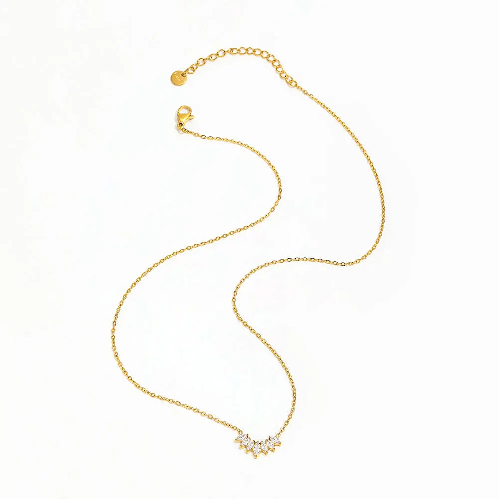Joolim Jewelry 18K Gold Plated Waterproof&Tarnish Free Fashion Dainty Zirconia Petal Pendant Necklace Stainless Steel