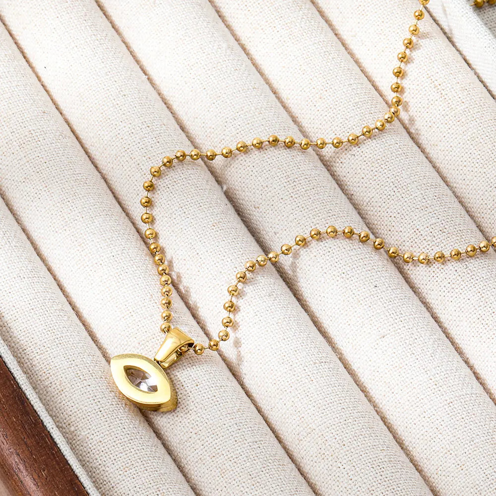 Joolim Jewelry PVD Plated Waterproof Trendy Fashion Street Minimal Eye Zirconia Pendant Necklace Stainless Steel Jewelry