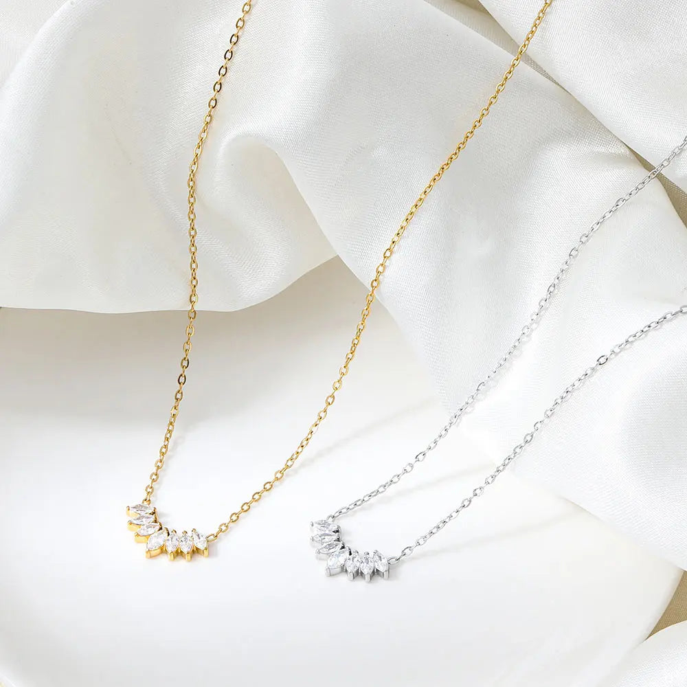 Joolim Jewelry 18K Gold Plated Waterproof&Tarnish Free Fashion Dainty Zirconia Petal Pendant Necklace Stainless Steel