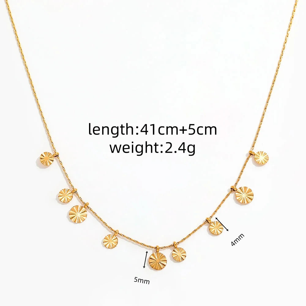 Joolim Jewelry 18K Gold Plated Waterproof Starlight Sparkling Fine Patterned round Wafer Pendant Necklace Stainless Steel