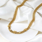Joolim Jewelry 18K Gold Plated Waterproof Fashion Mesh Strap Five-Leaf Clear Zirconia Pendant Necklace Stainless Steel