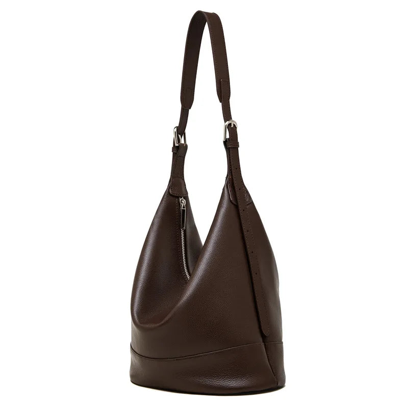 Top Layer Genuine Leather Large Capacity Bucket Bag, Niche Soft Crossbody Shoulder Bag for Women Daily Use