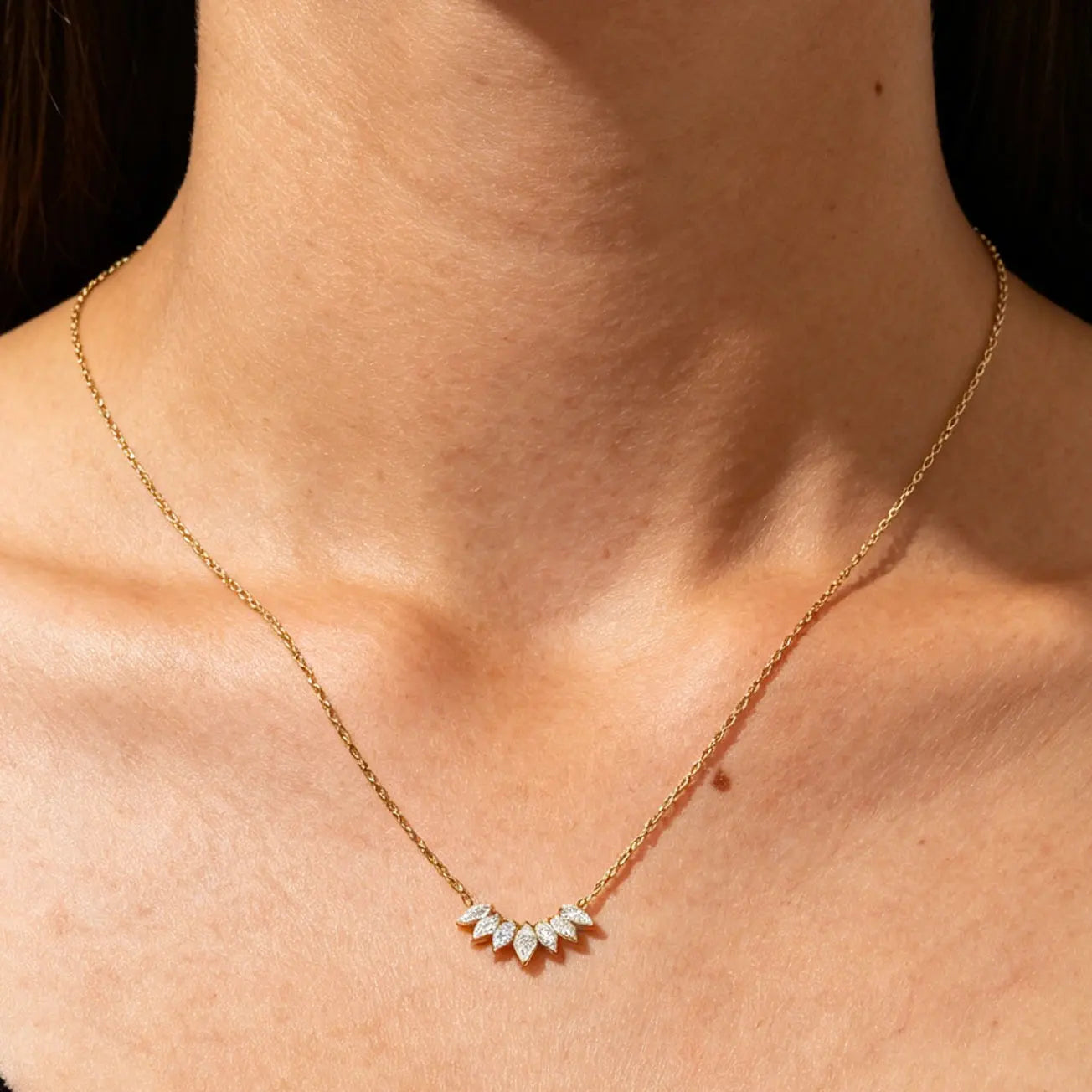 Joolim Jewelry 18K Gold Plated Waterproof&Tarnish Free Fashion Dainty Zirconia Petal Pendant Necklace Stainless Steel