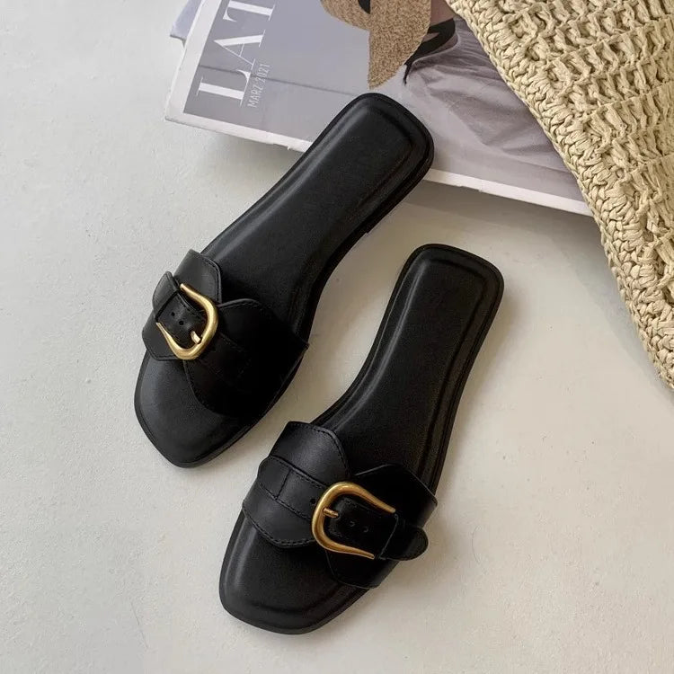 Buckle Casual Flat Heel Women Sandals Babouche Slipper Fashion Summer Comfortable Women'S Flat Sandals