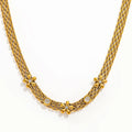 Joolim Jewelry 18K Gold Plated Waterproof Fashion Mesh Strap Five-Leaf Clear Zirconia Pendant Necklace Stainless Steel
