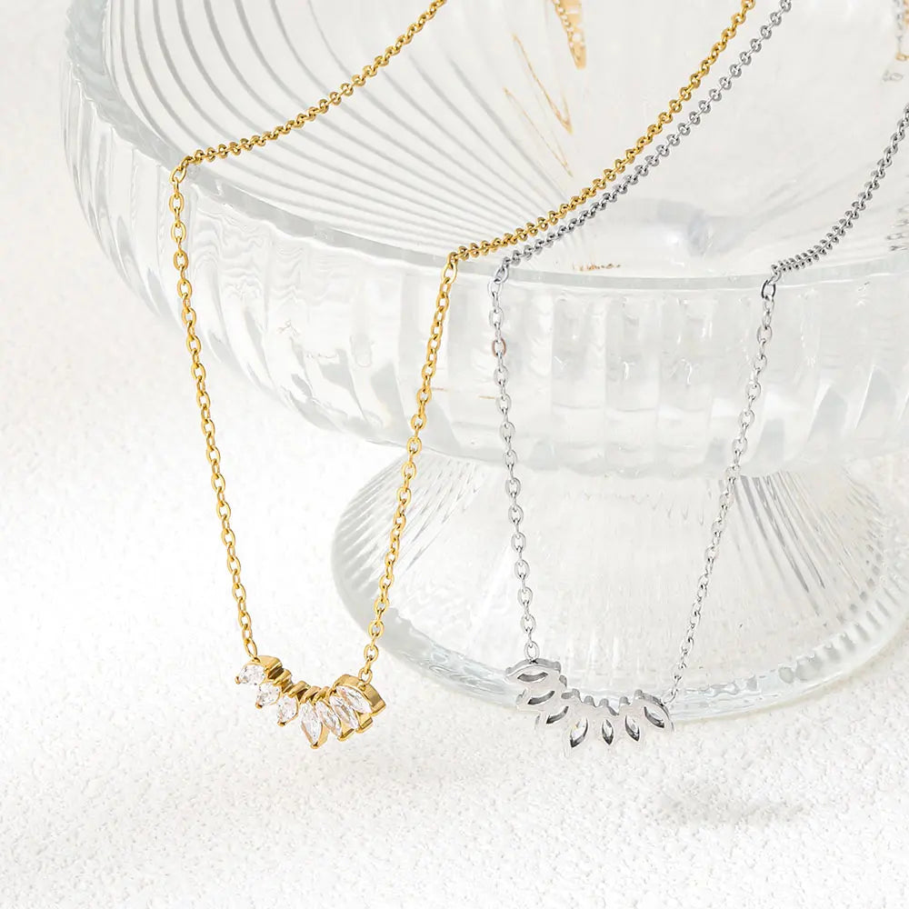 Joolim Jewelry 18K Gold Plated Waterproof&Tarnish Free Fashion Dainty Zirconia Petal Pendant Necklace Stainless Steel