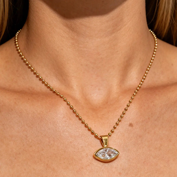 Joolim Jewelry PVD Plated Waterproof Trendy Fashion Street Minimal Eye Zirconia Pendant Necklace Stainless Steel Jewelry