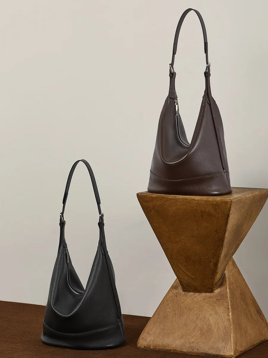 Top Layer Genuine Leather Large Capacity Bucket Bag, Niche Soft Crossbody Shoulder Bag for Women Daily Use