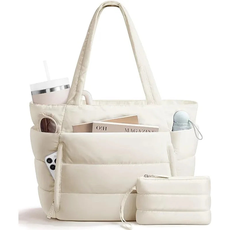 New Women Sport Soft Puffer Tote Bag Travel Essentials Shopping Shoulder Bag Quilted Nurse Carry Handbag Sport Tote Bag