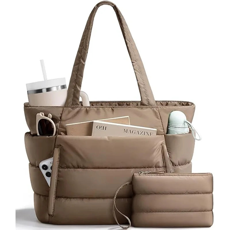 New Women Sport Soft Puffer Tote Bag Travel Essentials Shopping Shoulder Bag Quilted Nurse Carry Handbag Sport Tote Bag
