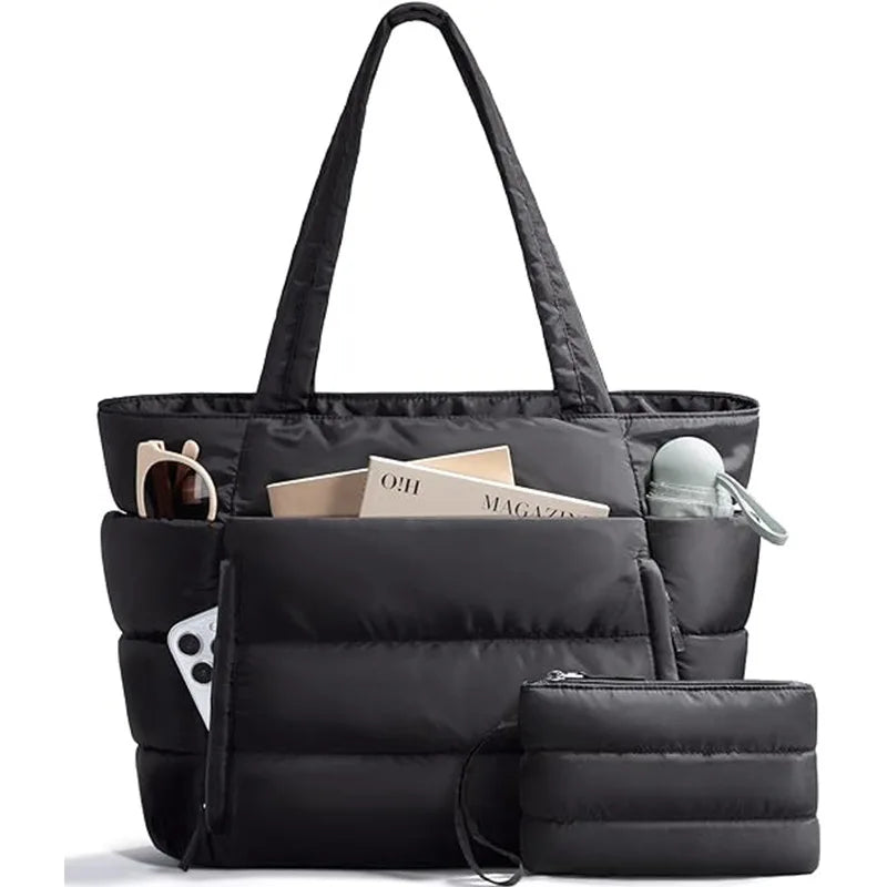 New Women Sport Soft Puffer Tote Bag Travel Essentials Shopping Shoulder Bag Quilted Nurse Carry Handbag Sport Tote Bag