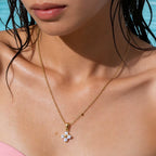 Joolim Jewelry 18K Gold Plated Waterproof Fashion Simple Sweety Flower Zirconia Pendant Necklace Stainless Steel Jewelry