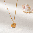 Joolim Jewelry 18K Gold Plated Waterproof Fashion Hand-Painted Rose Zirconia Square Pendant Necklace Stainless Steel Jewelry