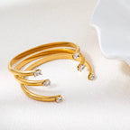 High End 18K Gold Plated Double Waterdrop Zircon Cuff Bangle Bracelet Stainless Steel Gold Jewelry