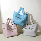 2026 New Summer Top-Layer Leather Tote Bag, Women Large Capacity Vintage Handbag with Metal Clasp