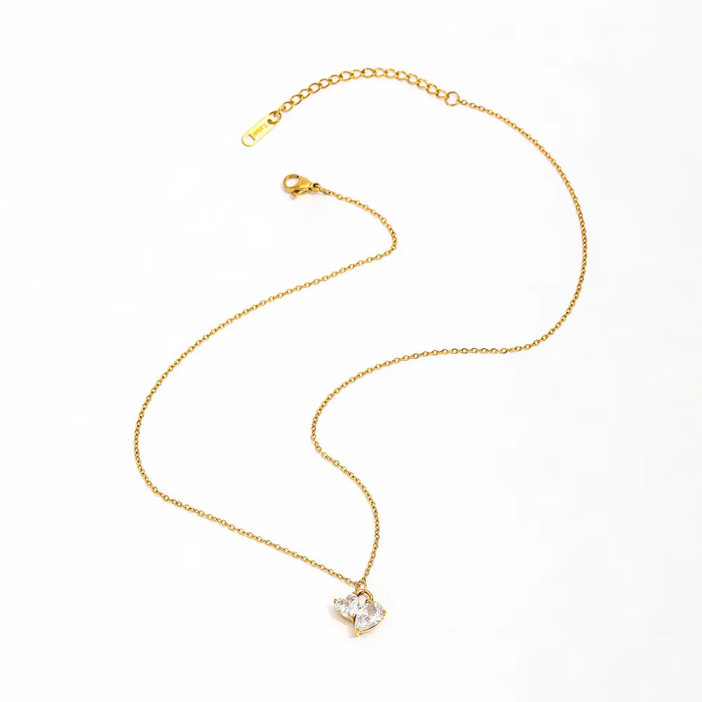 Joolim Jewelry 18K Gold Plated Waterproof&Tarnish Free Fashion Heart&Teardrop Pear Zirconia Pendant Necklace Stainless Steel