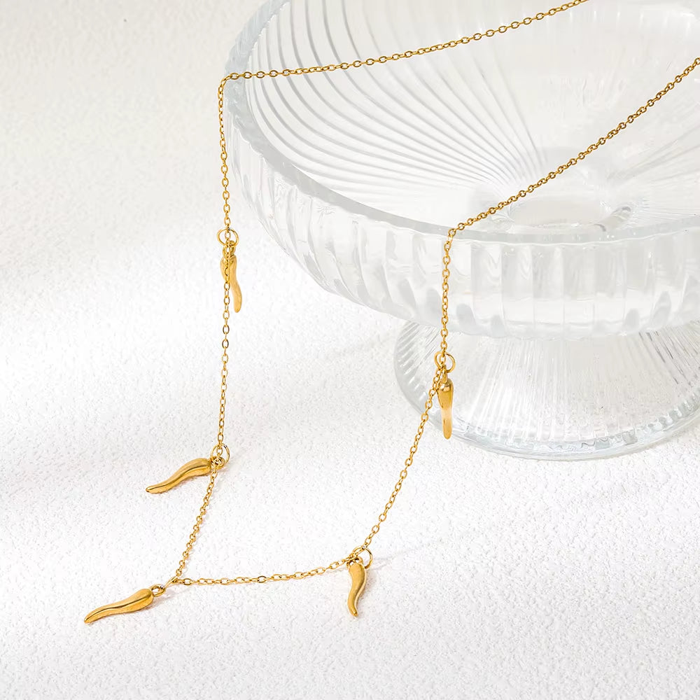 Joolim Jewelry 18K Gold Plated Waterproof&Tarnish Free Fashion Simple Vivid Pepper Pave Pendant Necklace Stainless Steel