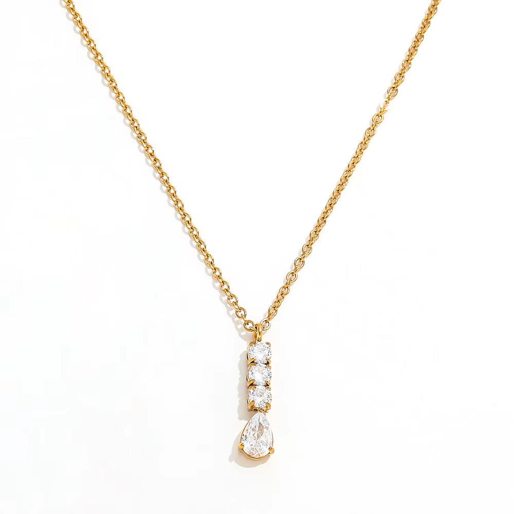 Joolim Jewelry 18K Gold Plated Waterproof&Tarnish Free Fashion Dainty Teardrop&Round Zirconia Pendant Necklace Stainless Steel