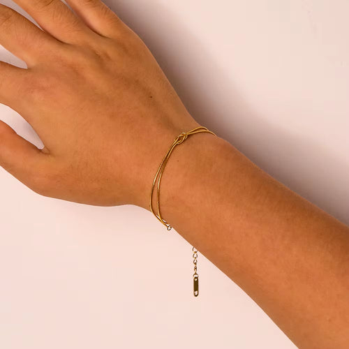 High End Gold Plated Stainless Steel Double-Layer Snake Chain Knot Bracelet for Women Wholesale Jewelry