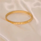 High End PVD 18K Gold Plated Plaid Bangle Bracelet Stainless Steel Jewelry Tarnish Free & Waterproof