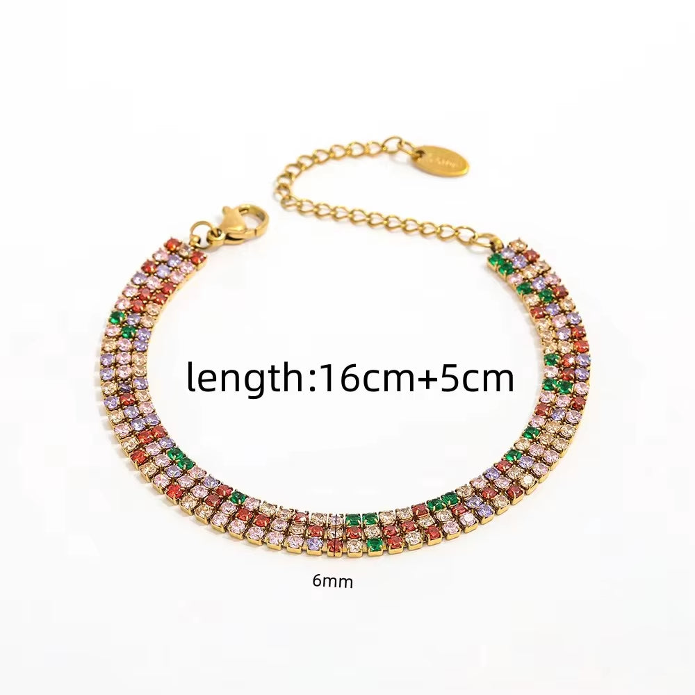 Joolim Luxury Tennis Charm Bracelet Waterproof & Tarnish-Free Colorful Zirconia Stainless Steel Fashionable Jewelry