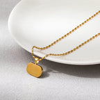 Joolim Jewelry 18K Gold Plated Waterproof Fashion Simple Green Natural Stone Pendant Necklace Stainless Steel Jewelry