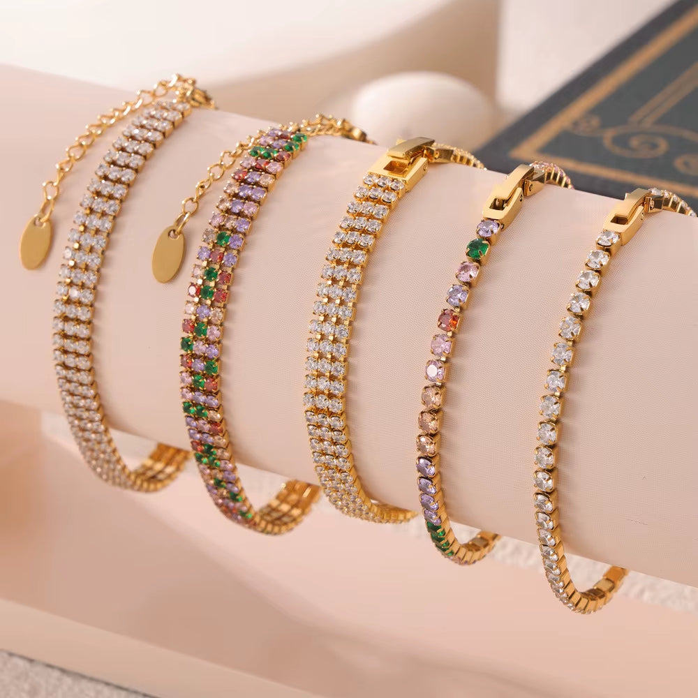 Joolim Luxury Tennis Charm Bracelet Waterproof & Tarnish-Free Colorful Zirconia Stainless Steel Fashionable Jewelry