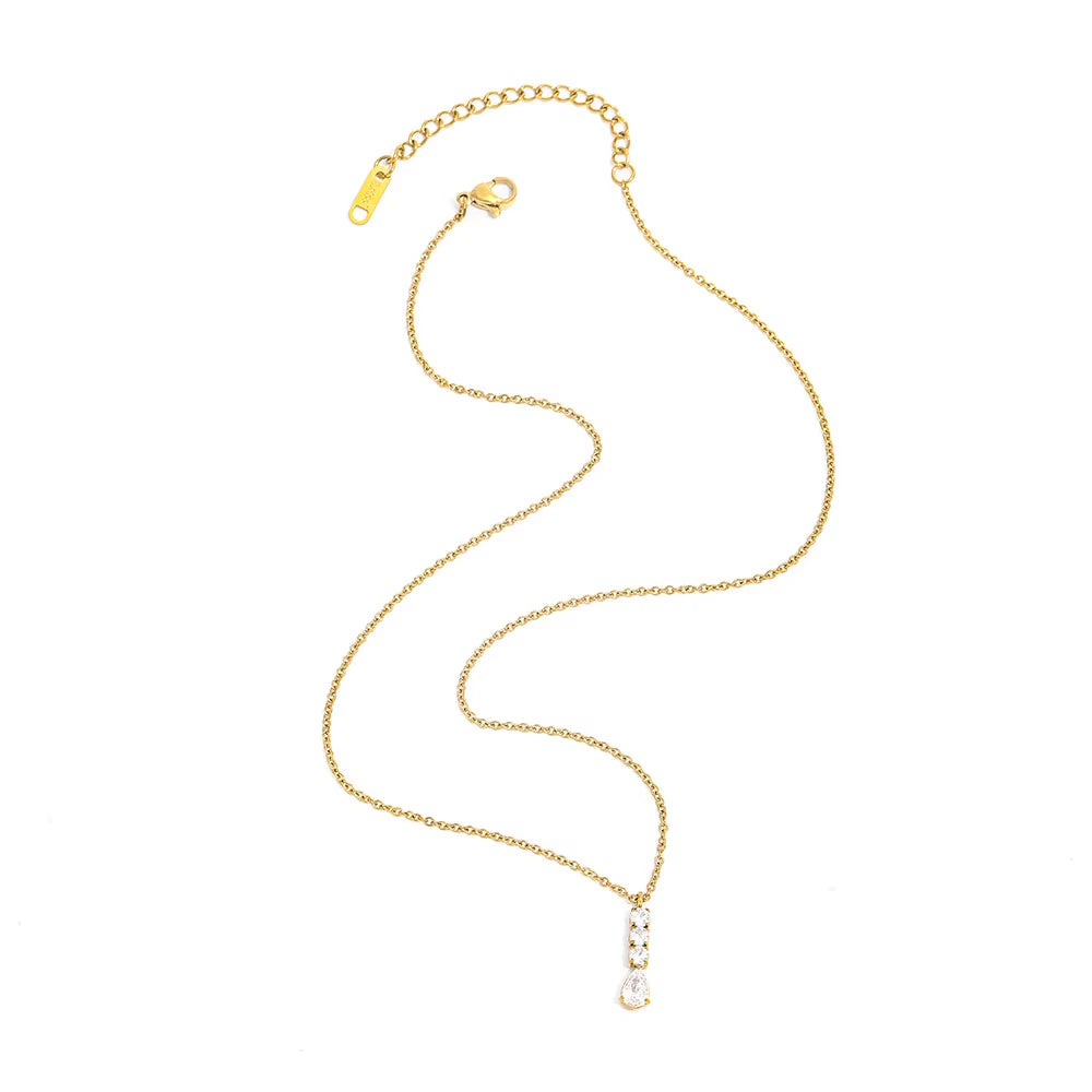 Joolim Jewelry 18K Gold Plated Waterproof&Tarnish Free Fashion Dainty Teardrop&Round Zirconia Pendant Necklace Stainless Steel