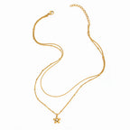 Joolim Jewelry 18K Gold Plated Fashion Double-Layer Beaded Chain Flower Zirconia Pendant Necklace Stainless Steel Jewelry