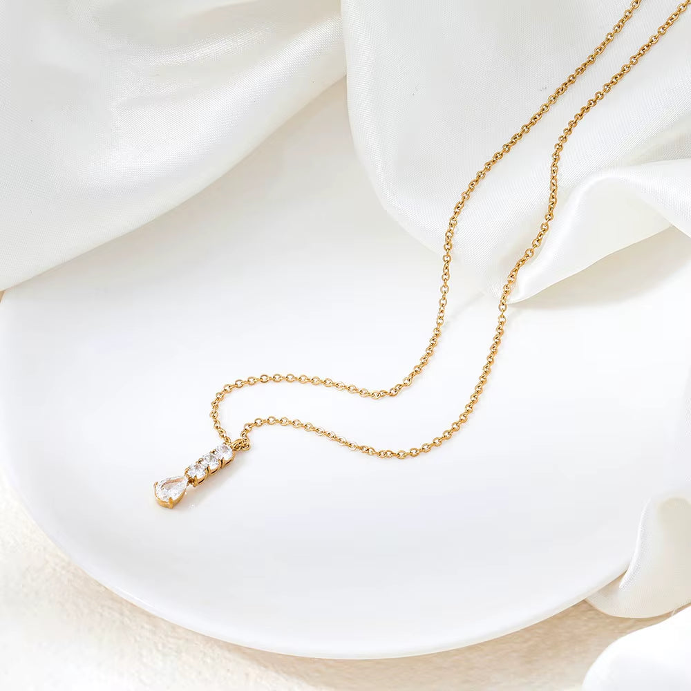 Joolim Jewelry 18K Gold Plated Waterproof&Tarnish Free Fashion Dainty Teardrop&Round Zirconia Pendant Necklace Stainless Steel