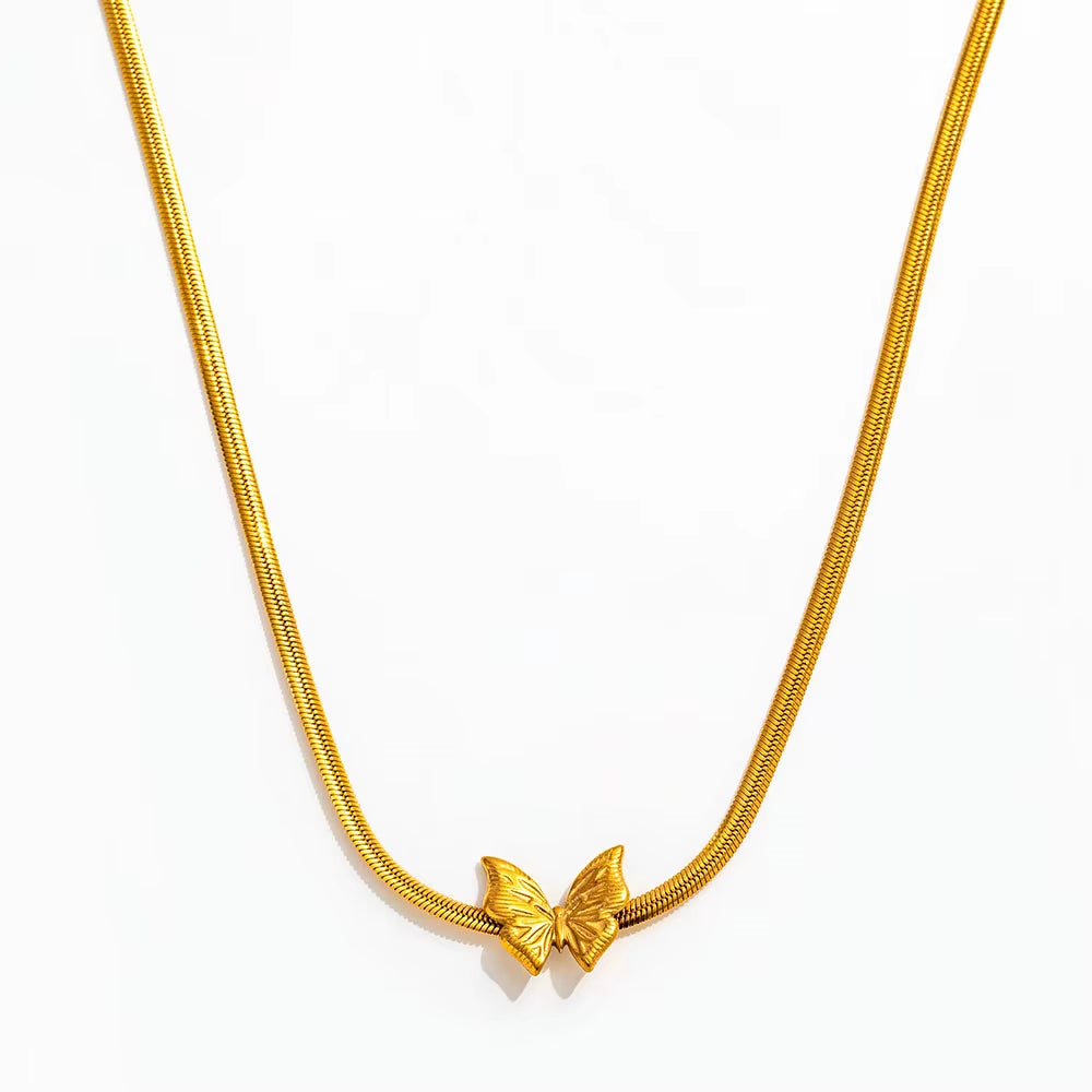 Joolim Jewelry 18K Gold Plated Waterproof Fashion Elegant Butterfly Pendant Snake Chain Necklace Stainless Steel Jewelry