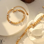 High End Gold Plated Diamond Pave Curb Stainless Steel Bracelet for Jewelry Women