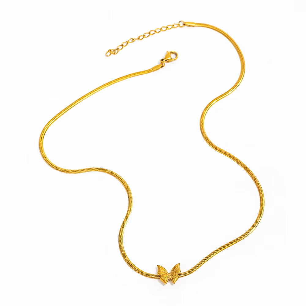 Joolim Jewelry 18K Gold Plated Waterproof Fashion Elegant Butterfly Pendant Snake Chain Necklace Stainless Steel Jewelry