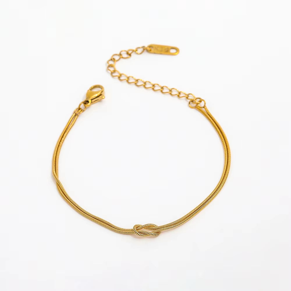 High End Gold Plated Stainless Steel Double-Layer Snake Chain Knot Bracelet for Women Wholesale Jewelry