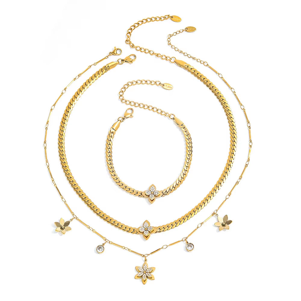 Joolim Jewelry 18K Gold Plated No Fade Luxury Fashion Three-Dimensional Flower Zirconia Pendant Necklace Stainless Steel Jewelry