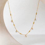 Joolim Jewelry 18K Gold Plated Waterproof Dainty Fashion Small Square Zirconia Claw Pendant Necklace Stainless Steel Jewelry