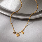 Joolim Jewelry 18K Gold Plated Waterproof Fashion Shell Pearl Blue Zirconia Rhombus Pendant Necklace Stainless Steel Jewelry